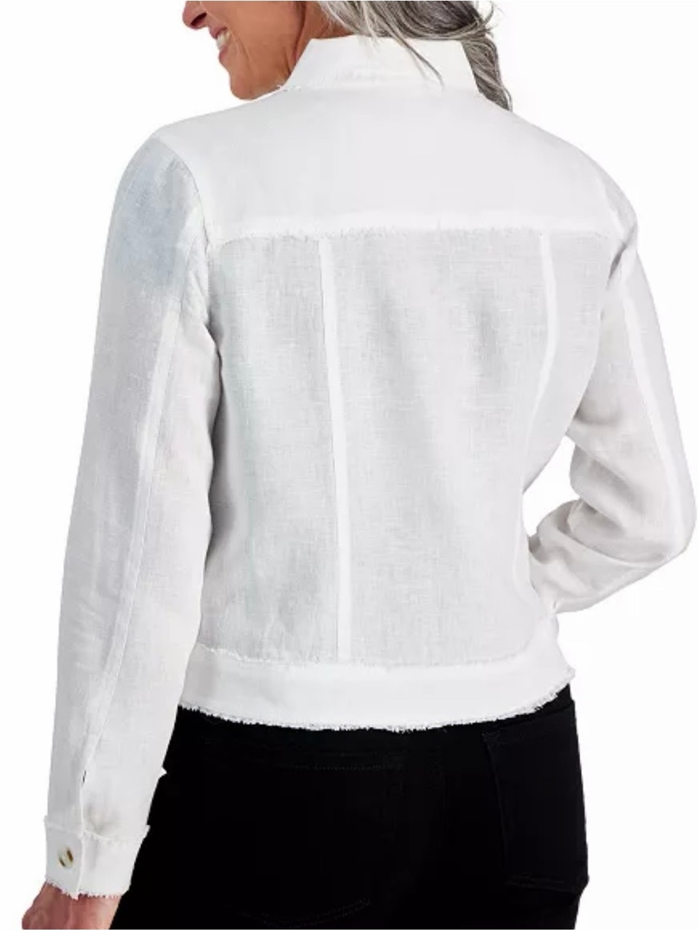 NWT $100 100% linen Charter Club White Frayed-Trim Jacket - Picture 3 of 10